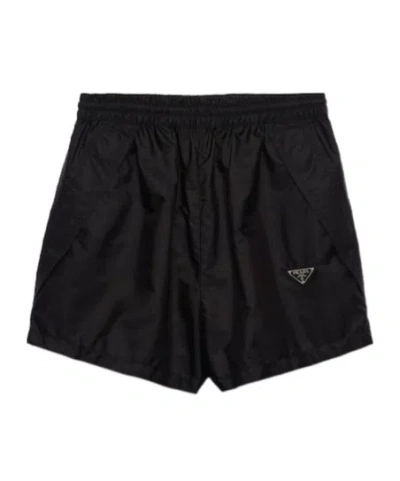 PRADA PRADA HIGH-WAIST LOGO-PLAQUE TRACK SHORTS