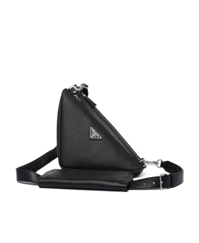 PRADA SAFFIANO LEATHER AND LEATHER SHOULDER BAG