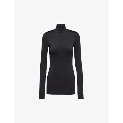 PRADA WOMENS PRADA LOGO-PLAQUE TURTLENECK JERSEY JUMPER