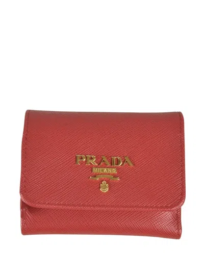 Prada Logo-plaque Wallet In Red