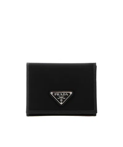 Prada Logo Plaque Wallet In Black
