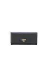 Prada Envelope Flap Leather Slim Wallet In Black