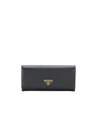 Prada Large Saffiano Leather Wallet In Black