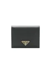 Prada Triangle Logo Leather Wallet In Black