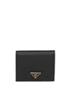 Prada Triangle Logo Saffiano Leather Zip Cardholder In F0002 Black