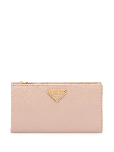 Prada Logo Plaque Wallet In Pink