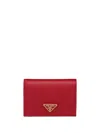 Prada Triangle-plaque Saffiano-leather Wallet In Red