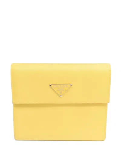 Pre-owned Prada Logo Plaque Wallet In Yellow