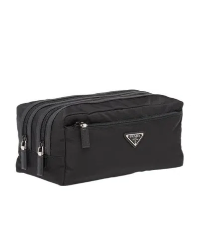 Prada Re-nylon And Saffiano Leather Travel Pouch In Black