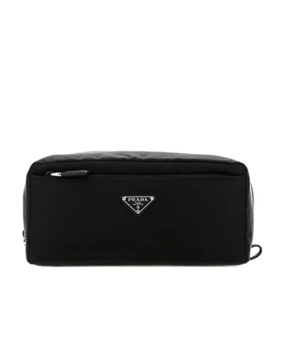 Prada Re-nylon And Saffiano Leather Travel Pouch In Black