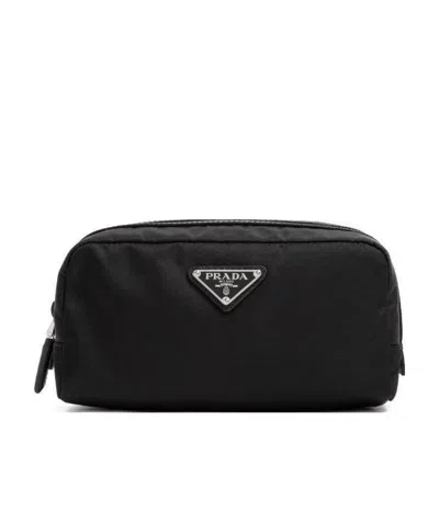 Prada Logo-plaque Wash Bag In Black