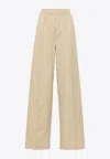 Prada Beige Poplin Trousers With Enamel Triangle Logo In Green