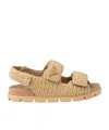 Prada Logo-plaque Woven Sandals In Nude