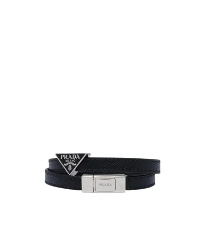 Prada Logo Plaque Wrap Bracelet In Black