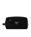 Prada Re-nylon And Saffiano Leather Travel Pouch In Black