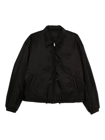 Prada Logo-plaque Zip-up Jacket In Black