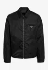 Prada Zip-up Overshirt With Triangle-logo In Black