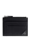 Prada Logo Plaque Zipped Cardholder In Nero