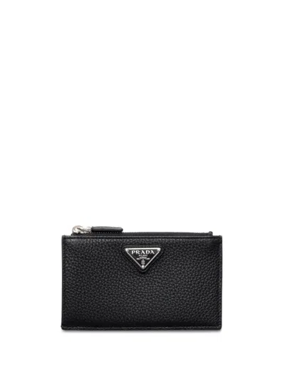 Prada Logo Plaque Zipped Wallet
