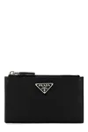 Prada Enamel Triangle-logo Leather Wallet In Black