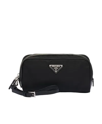 Prada Re-nylon And Brushed Leather Pouch In Black