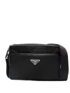 Prada Logo Plate Messenger Bag In Black