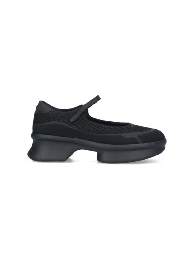 Prada Logo Platform Ballet Flats In Black