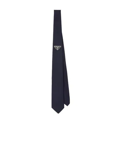 Prada Logo Pointed Tie In Blue