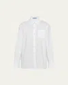 Prada Logo Poplin Button Down Shirt In Bianco