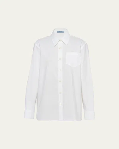 Prada Logo Poplin Button Down Shirt In Bianco