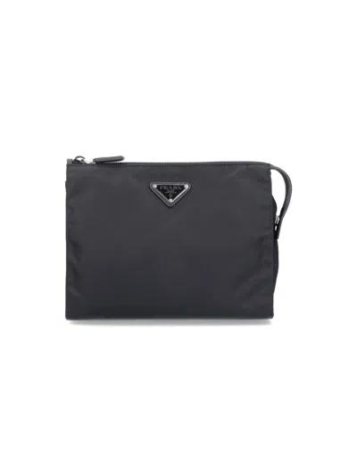 Prada Logo Pouch In Black  