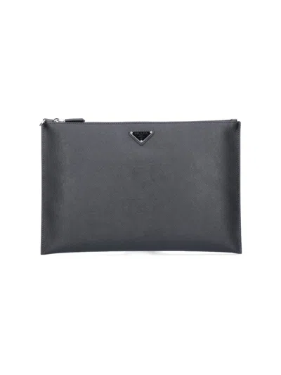 Prada Logo Pouch In Nero