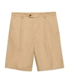 Prada Mens Neutral Poplin-textured Pleated Shell Shorts In Desert Yellow