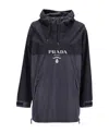 Prada Logo-print Belted-waist Raincoat In Black