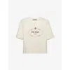 Prada Logo-print Cotton Cropped T-shirt In Neutral