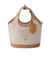 Prada Triangle Shape Canvas Handbag With Leather Trim In Neutral Color