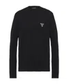 Prada Logo Embroidered Crewneck Knit Sweater In Black