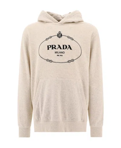 Prada Logo-print Cotton Hoodie In Nude