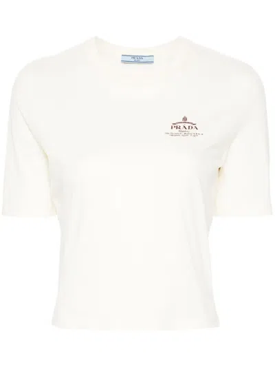 Prada Women Crop Logo Print T-shirt In White