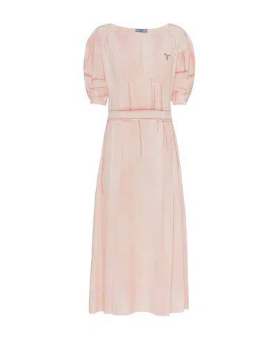 Prada Logo-print Crepe Dress In Nude Pink