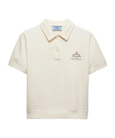 Prada Logo-print Fleece Polo Shirt In Nude