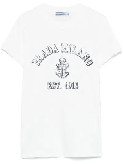 Prada Printed Cotton Jersey T-shirt In White
