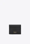 Prada Logo Print Leather Cardholder In Black