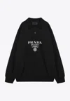 Prada Logo Print Long-sleeved Polo T-shirt In Black