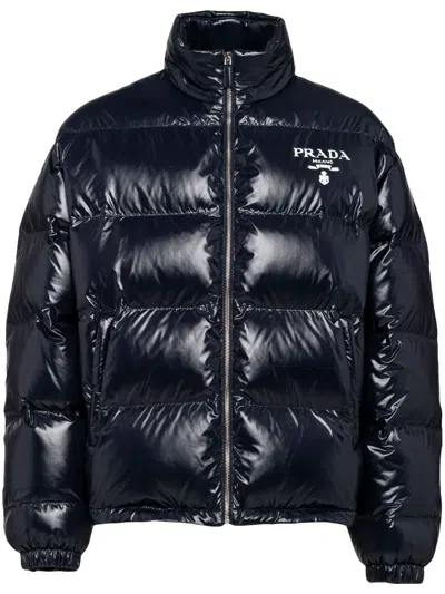 Prada Logo-print Puffer Jacket In Blue