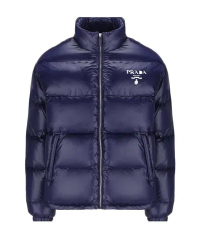 Prada Logo-print Puffer Jacket In Blue