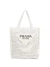 Prada Logo-print Raffia Tote Bag In White