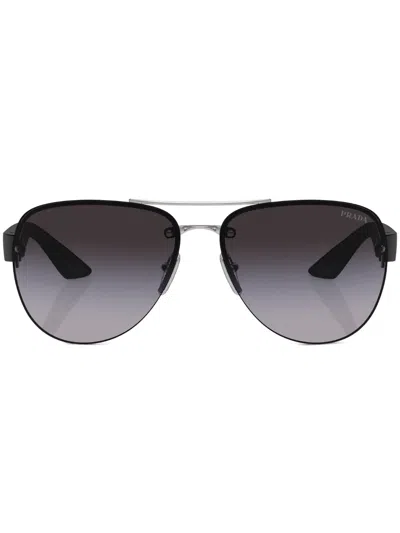 Prada Logo-print Round-frame Sunglasses In Black