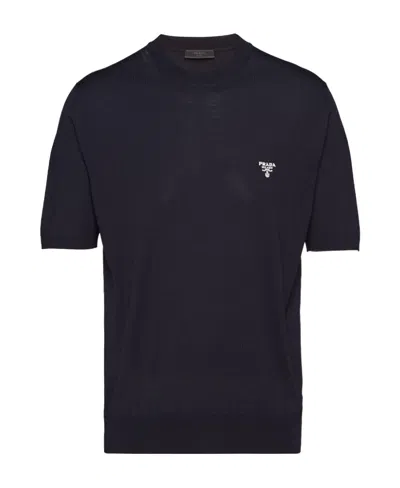 PRADA PRADA LOGO EMBROIDERED CREWNECK T-SHIRT