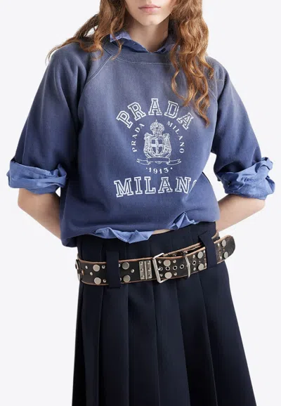 Prada Logo Print Short-sleeved T-shirt In Blue